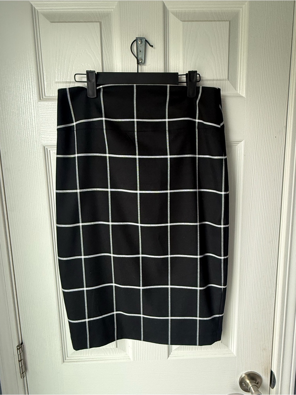 Express Black Pencil Skirt with White Windowpane Grid